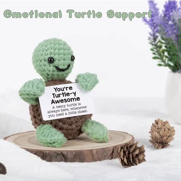 Crochet Turtle with Positive Message | Inspirational Desk Decor Gift - Picture 3 of 6
